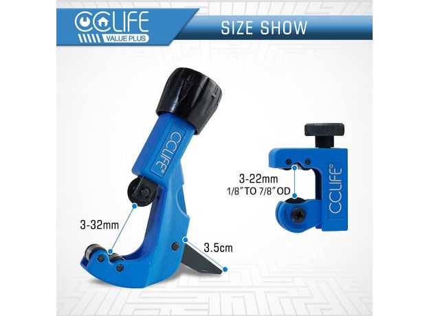 CCLIFE rezač cijevi – set od 2 kom | Rezač bakrenih cijevi 3–22 mm i 3–32 mm | Za bakrene i aluminijske cijevi